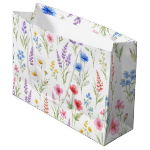 Pastel Lavender Blue Salmon Pink Wildflowers Large Gift Bag