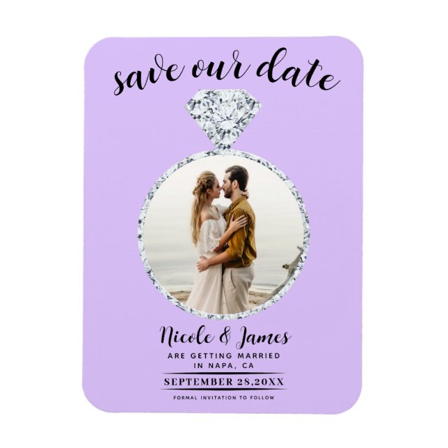 Pastel Lavender Diamond Ring Bling Save the Date Magnet (Vertical)