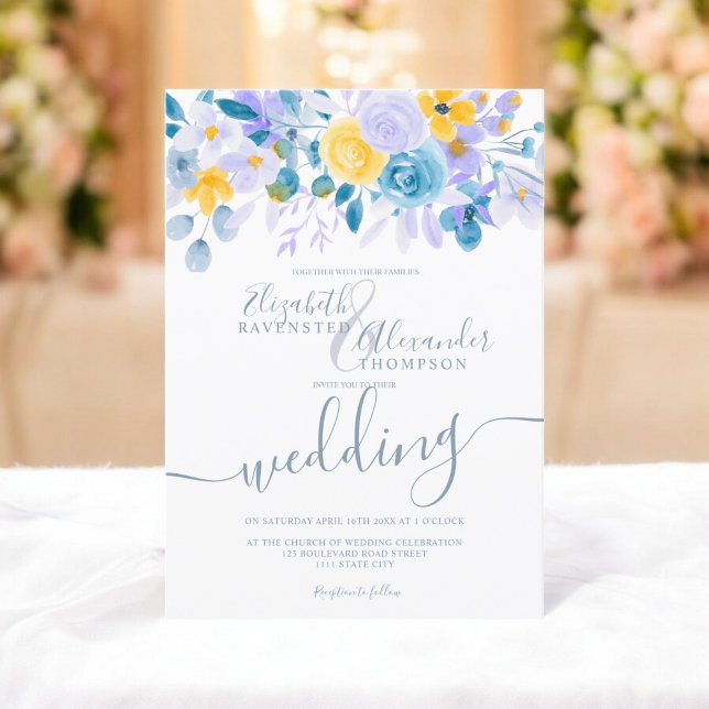 Pastel lavender grey orange floral winter wedding invitation (Pastel lavender gray orange floral winter wedding invitation)