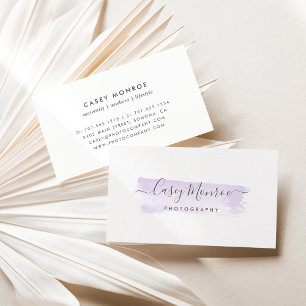 Pastel Lavender & Grey Watercolor Signature Script Business Card