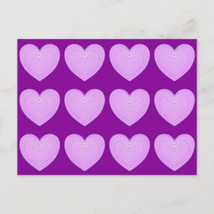 Pastel lavender hearts on a deep purple background postcard