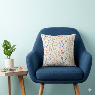 Pastel Lavender Pink Blue Salmon Wildflower Throw Pillow
