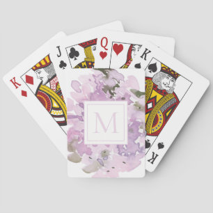 Pastel Lavender Purple Watercolor Flowers Monogram Playing Cards