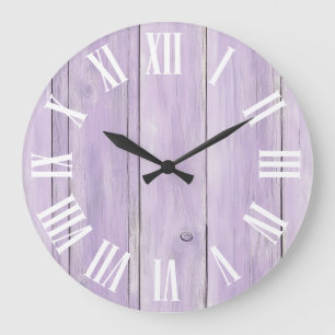 Pastel Lavender Wood Grain Bold Roman Numerals Large Clock