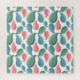 Pastel Leaf Pattern Blue Pink Sage Green Jigsaw Puzzle