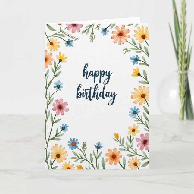 Pastel Leafy Birthday Card (Front)