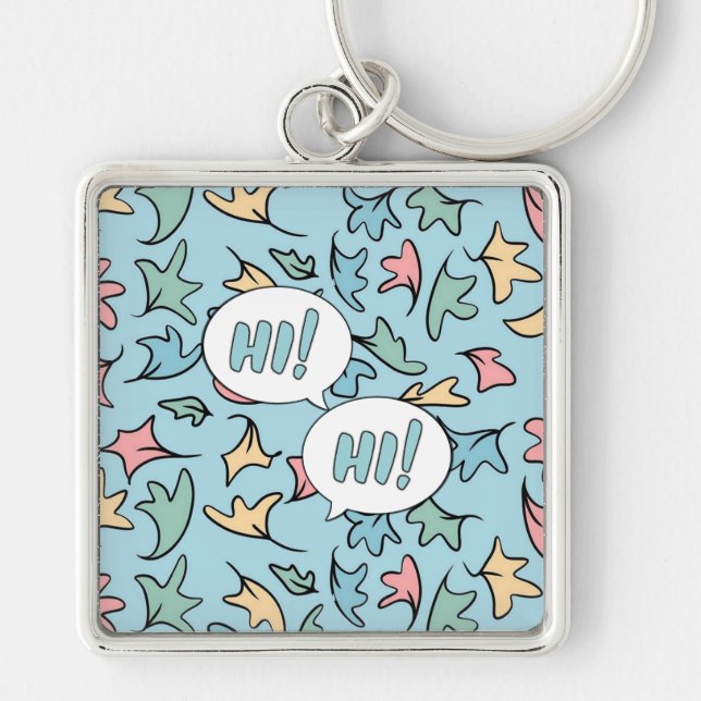 Pastel Leaves Blue Keychain (Front)