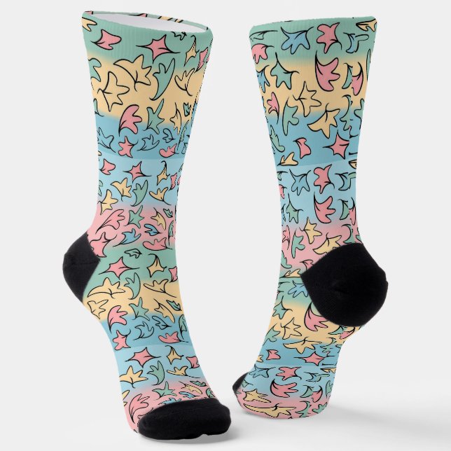 Pastel Leaves Colourful Socks (Angled)