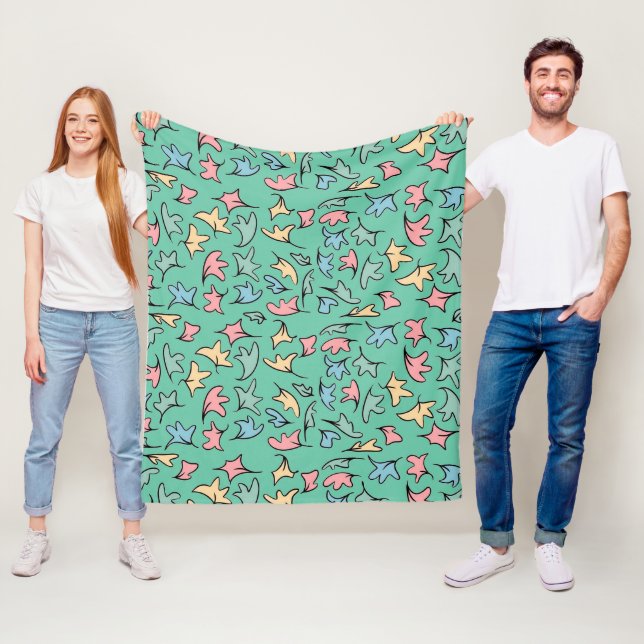 Pastel Leaves Green Fleece Blanket (In Situ)