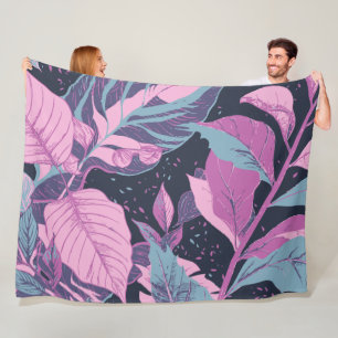 Pastel Leaves on Dark Background Fleece Blanket