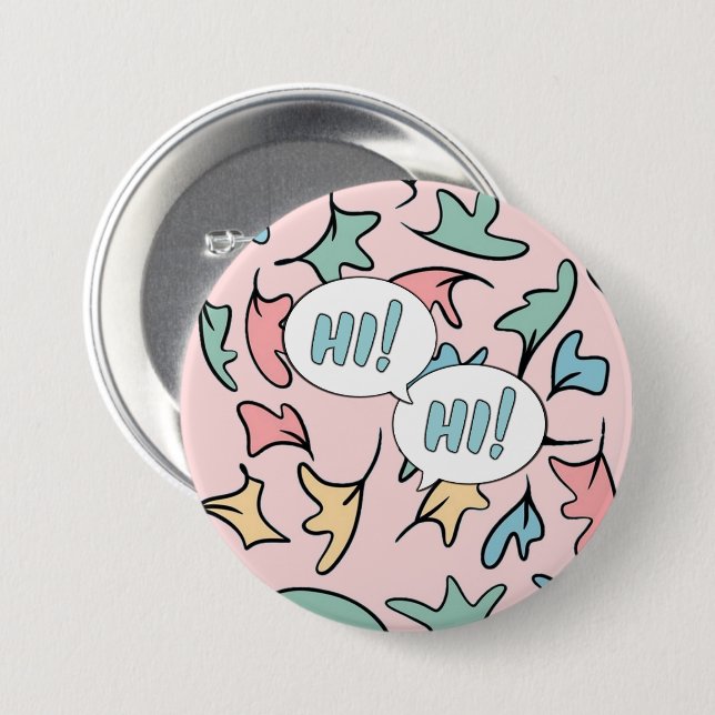 Pastel Leaves Pink 3 Inch Round Button (Front & Back)