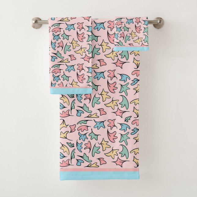 Pastel Leaves Pink  Bath Towel Set (Insitu)