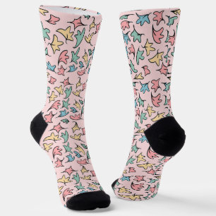 Pastel Leaves Pink Socks