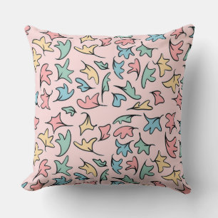 Pastel Leaves Pink Throw Pillow