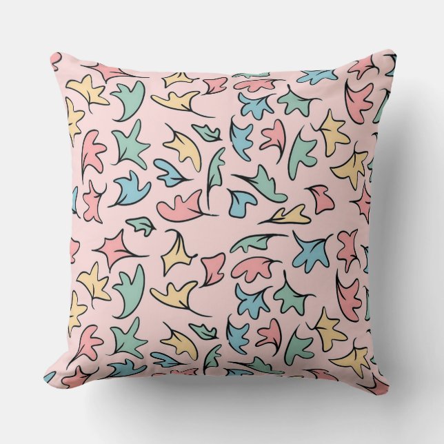 Pastel Leaves Pink Throw Pillow (Front)