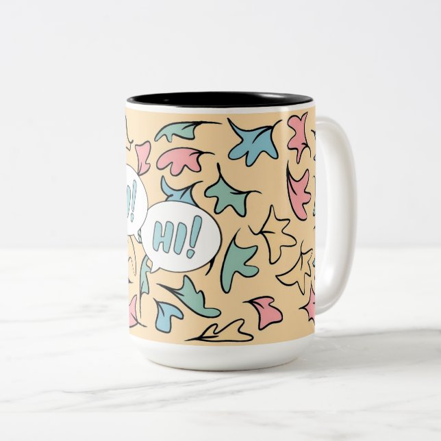 Pastel Leaves Yellow Two-Tone Coffee Mug (Front Right)