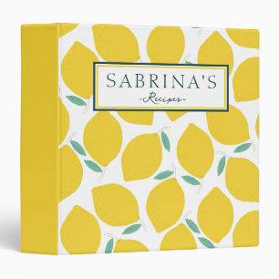 Pastel Lemon Citrus Pattern Summer Recipes  Binder