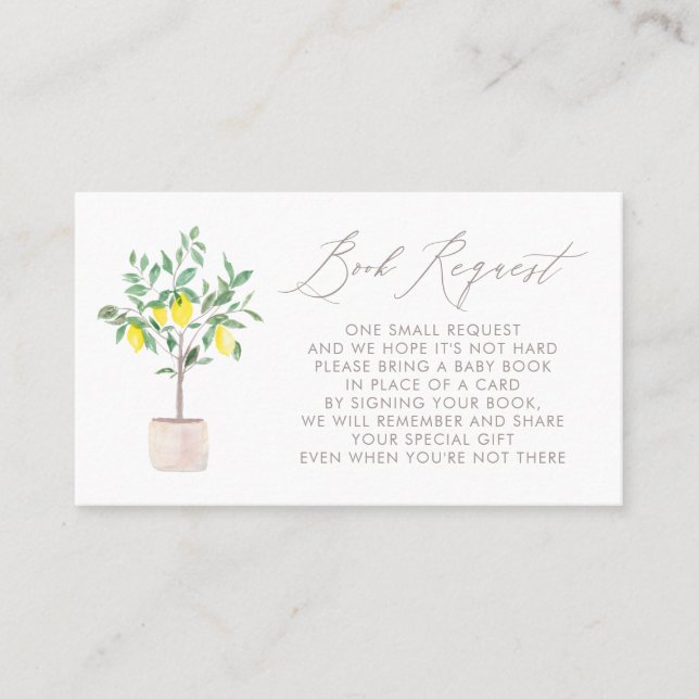 Pastel Lemon Tree Baby Shower Book Request Card (Front)