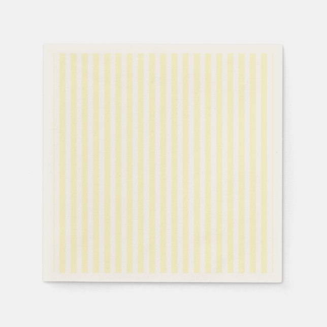 Pastel Lemon Yellow and White Stripes Pale Yellow Napkin (Front)