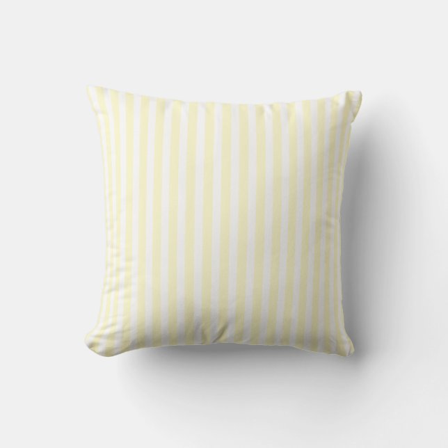 Pastel Lemon Yellow and White Stripes Pale Yellow Throw Pillow (Front)