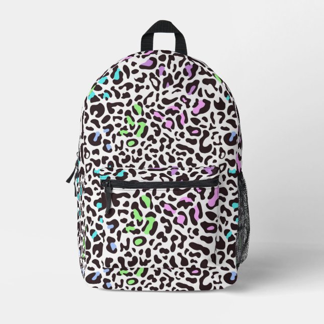Pastel Leopard Spots B&W Graphic Printed Backpack (Front)
