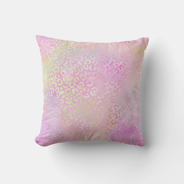 *~* Pastel Leopard  Spots Rainbow Animal Print Throw Pillow (Front)