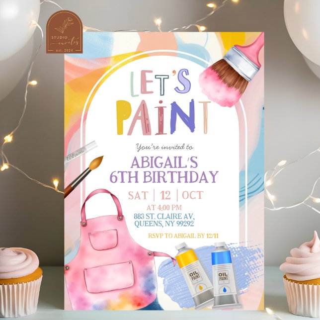 Pastel Let's Paint Girl Birthday Party Invitation (Creator Uploaded)