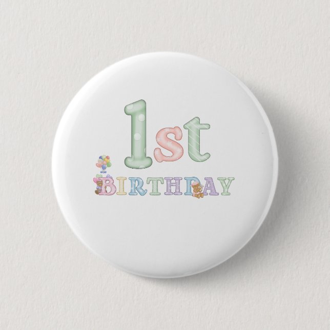 Pastel Letters 1st Birthday 2 Inch Round Button (Front)