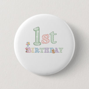 Pastel Letters 1st Birthday 2 Inch Round Button