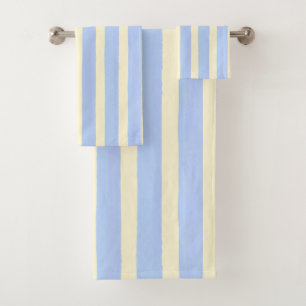 Pastel Light Blue and Cream Yellow Striped Bath Towel Set