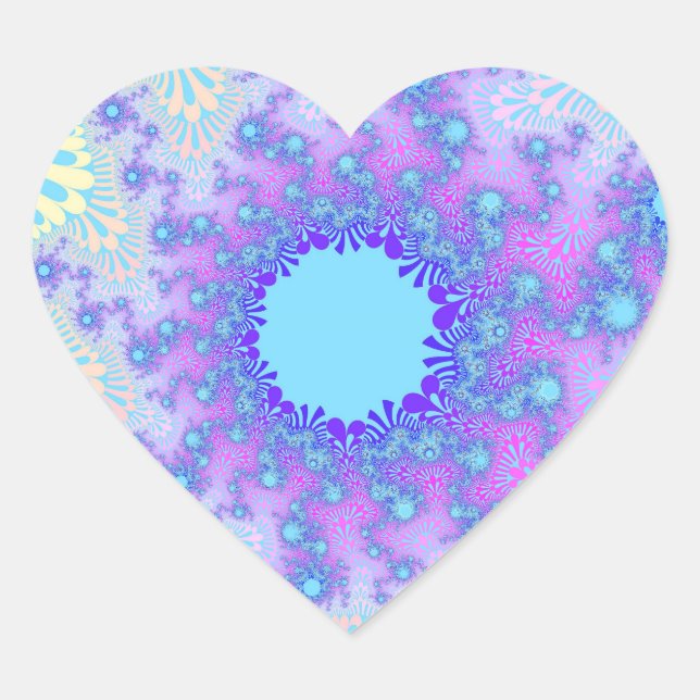 Pastel Light Blue, Pink and Purple Fractal Heart Sticker (Front)