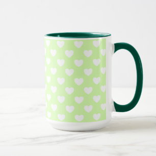 Pastel Light Green And White Hearts Mug