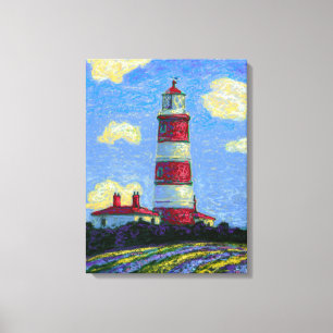 Pastel Lighthouse and Lavender Fields Canvas Print
