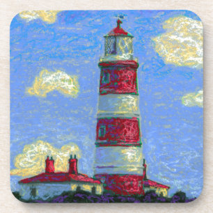 Pastel Lighthouse and Lavender Fields Coaster