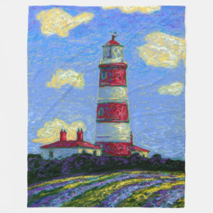 Pastel Lighthouse and Lavender Fields Fleece Blanket