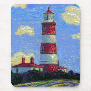 Pastel Lighthouse and Lavender Fields Mouse Pad