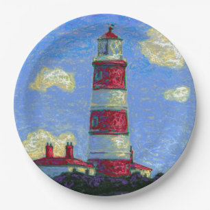 Pastel Lighthouse and Lavender Fields Paper Plate