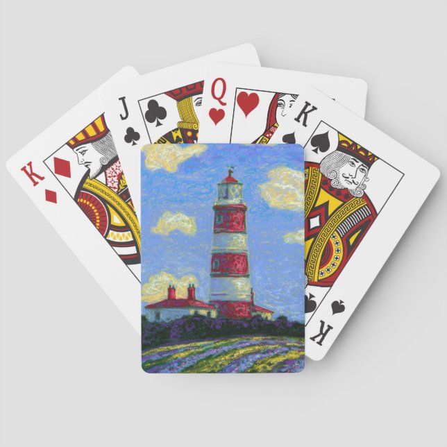 Pastel Lighthouse and Lavender Fields Playing Cards (Back)