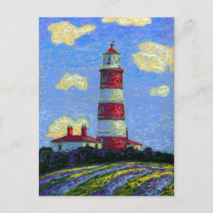 Pastel Lighthouse and Lavender Fields Postcard