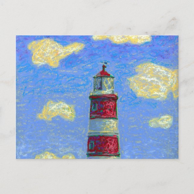 Pastel Lighthouse and Lavender Fields Postcard (Front)