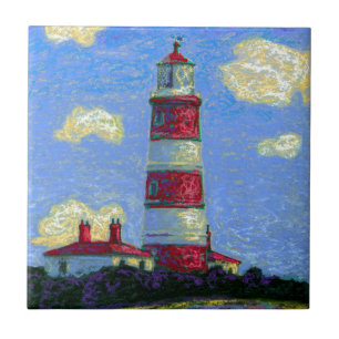 Pastel Lighthouse and Lavender Fields Tile