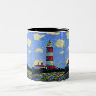 Pastel Lighthouse and Lavender Fields Two-Tone Coffee Mug
