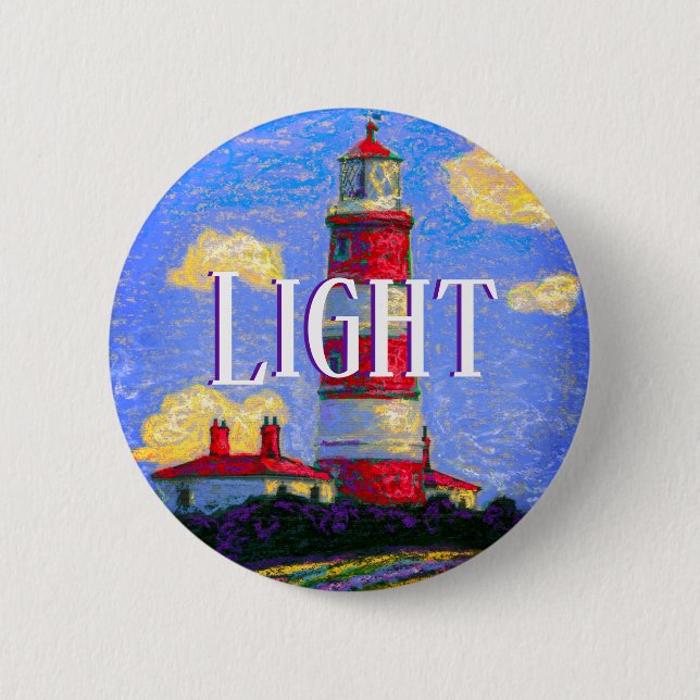 Pastel Lighthouse and Lavender Fields & your Text 2 Inch Round Button (Front)