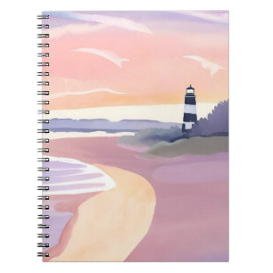 Pastel Lighthouse Coastal Beach Shore Watercolor Notebook