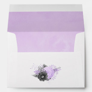 Pastel Lilac and Charcoal Grey Floral Wedding Envelope