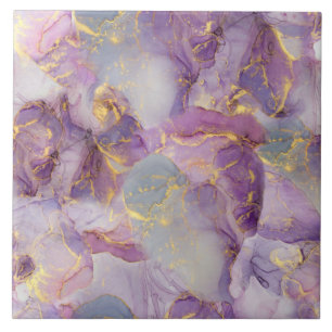 Pastel Lilac, Blue and Gold Glitter Marble Pattern Tile