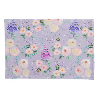 Pastel Lilac Coloured Watercolor Floral Pillowcase