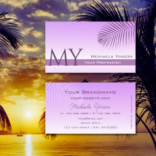 Pastel Lilac Gradient Palm Leaf Monogram Simply Business Card