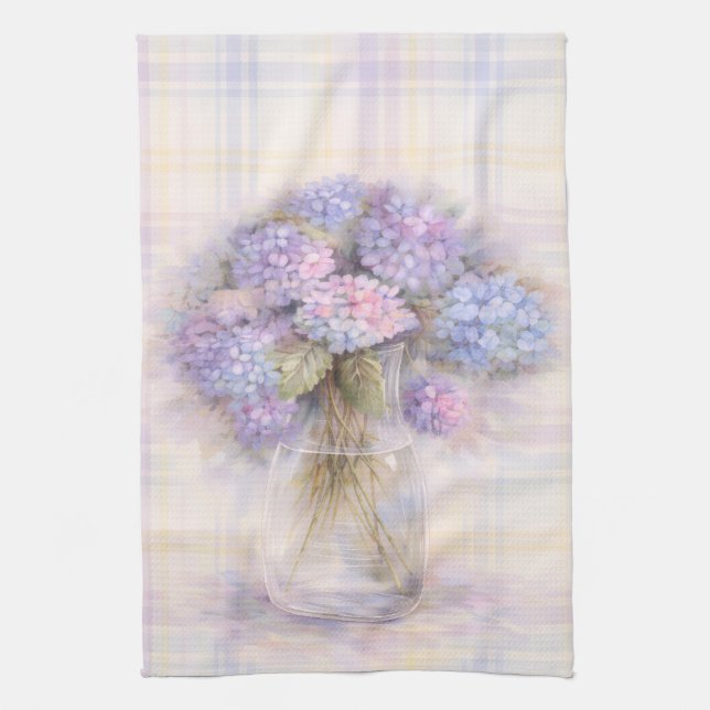 Pastel Lilac Hydrangea Kitchen Tea Towel (Vertical)