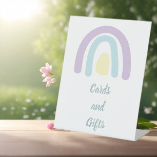 Pastel lilac minty Rainbow Baby Shower Cards Pedestal Sign